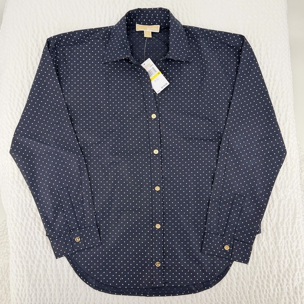 Michael Michael Kors Polka Dot Button Front Shirt Womens Medium NWT‎